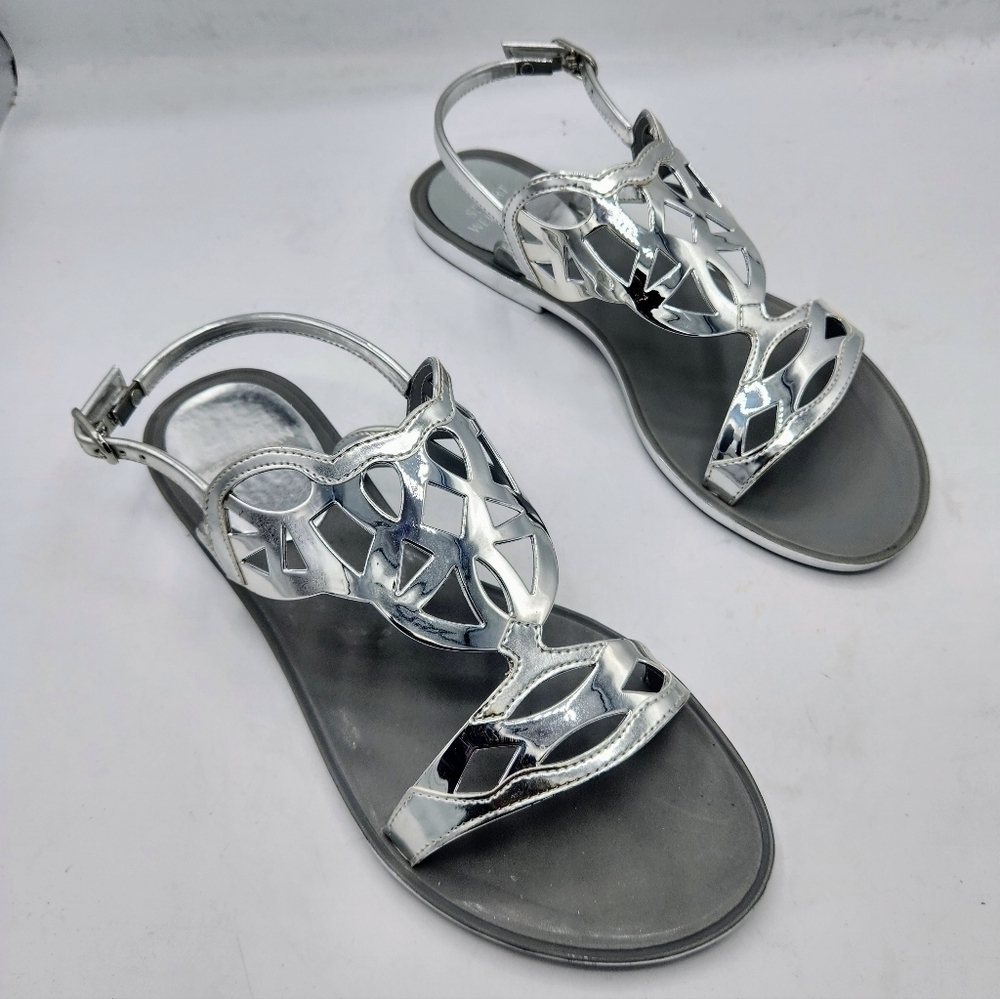 STUART WEITZMAN Gelfisher Laser-Cut Jelly Sandals In Graphite Size 8